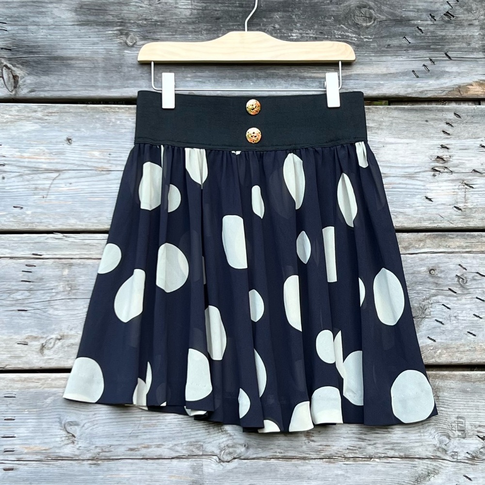 XS Pop England Polka Dot Silk Mini Skirt Elastic Waist Women’s Size 1